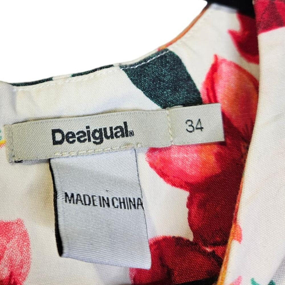 Desigual 34 Angelina Dress Sheath Dress Floral Boho Tropical Mixed Media Tile - Picture 4 of 5